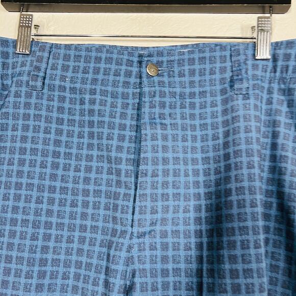 Callaway Checker Print Golf Shorts Athletic Long Blue Button Zip - 38 - Picture 2 of 4